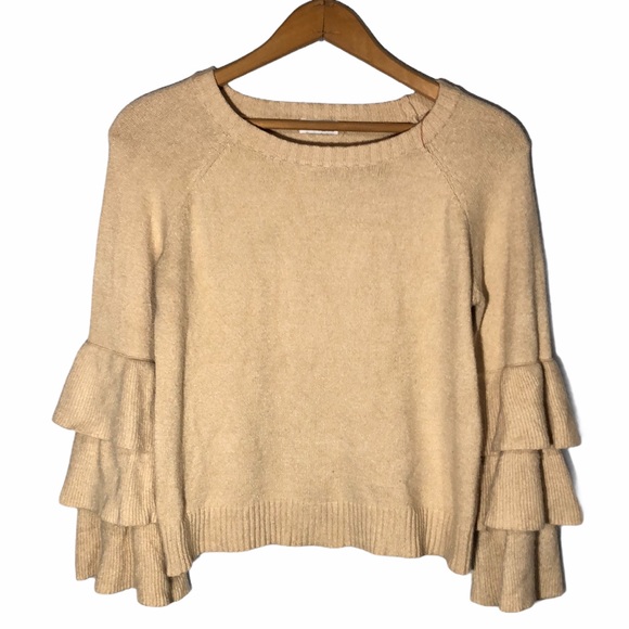 Wildflowers Sweaters - WILDFLOWER Yellow Springs | Beige Ruffled Tiered Sleeves Cotton Blend Sweater L